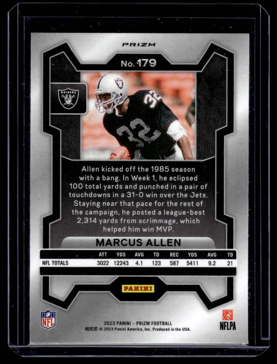 2023 Panini Prizm Marcus Allen Card #179 (Las Vegas Raiders)