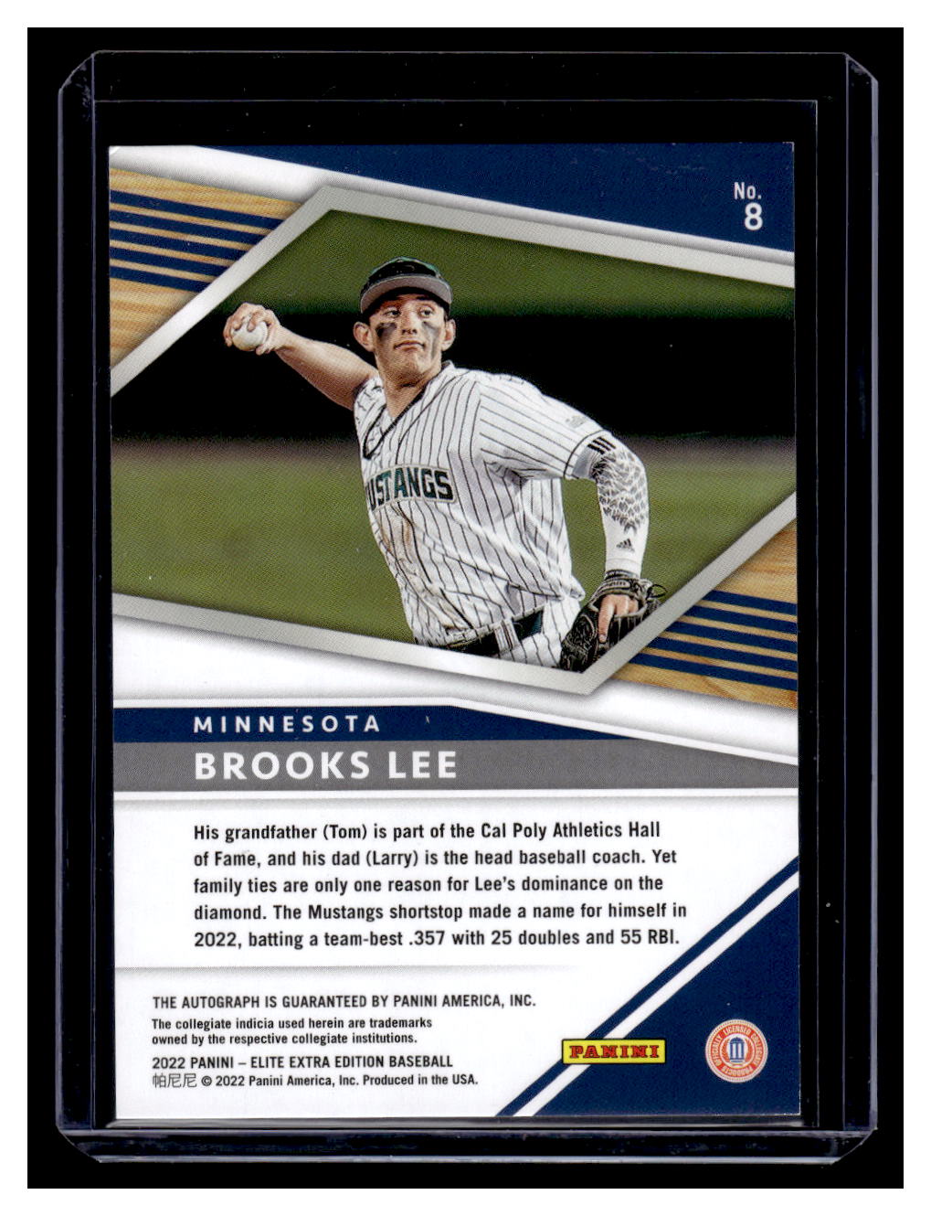 2022 Panini Elite Extra Edition #8 Brooks Lee On-Card Autograph (Minnesota Twins)