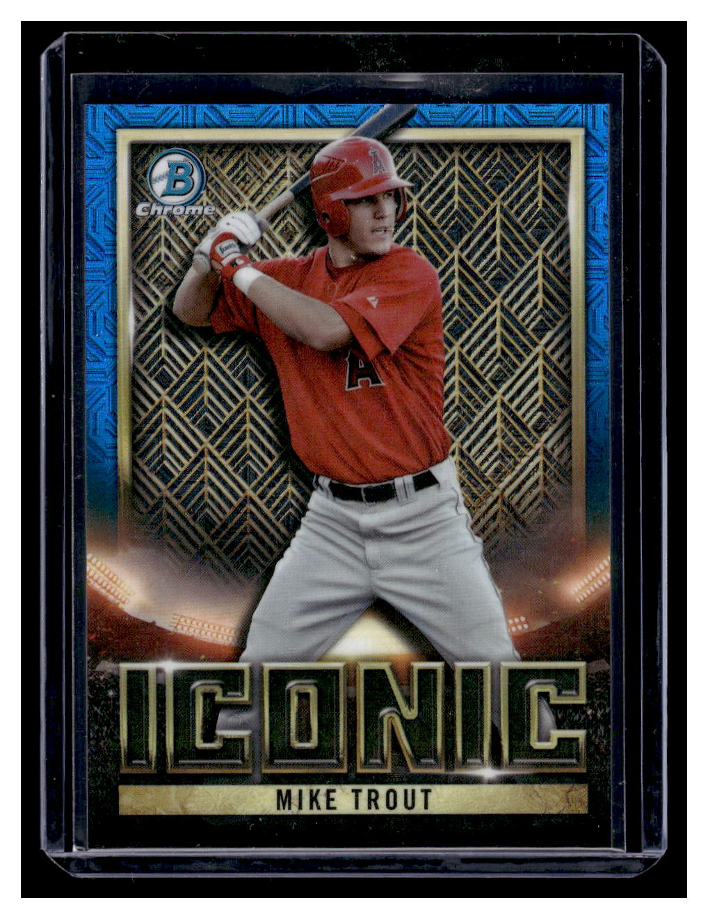 2023 Bowman Chrome "Bowman Iconic" #BI-1 Mike Trout Blue Mojo Refractor #'d /150 (Los Angeles Angels)