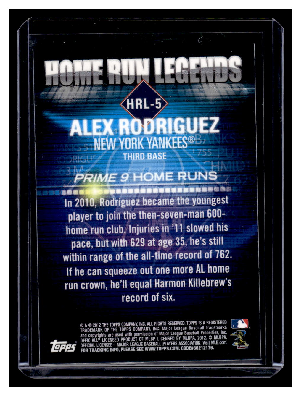 2012 Topps "Prime Nine Home Run Legends" HRL-5 Alex Rodriguez (New York Yankees)