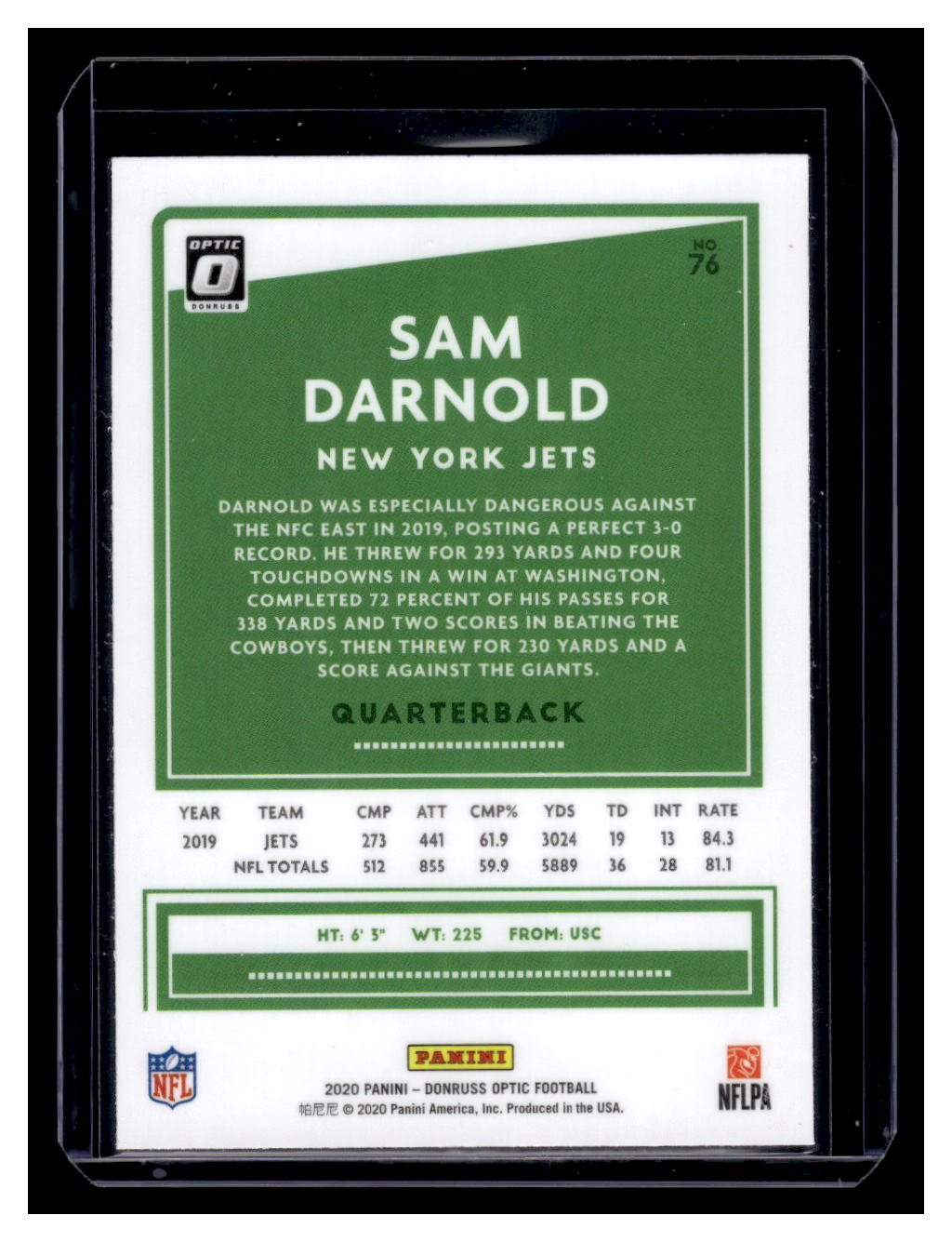 2020 Donruss Optic ##76 Sam Darnold (Philadelphia Eagles)