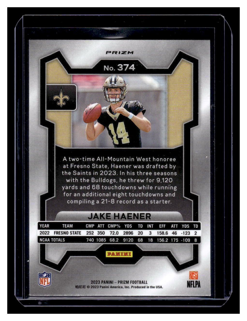 2023 Panini Prizm "Orange Disco" #374 Jake Haener Rookie RC (New Orleans Saints)