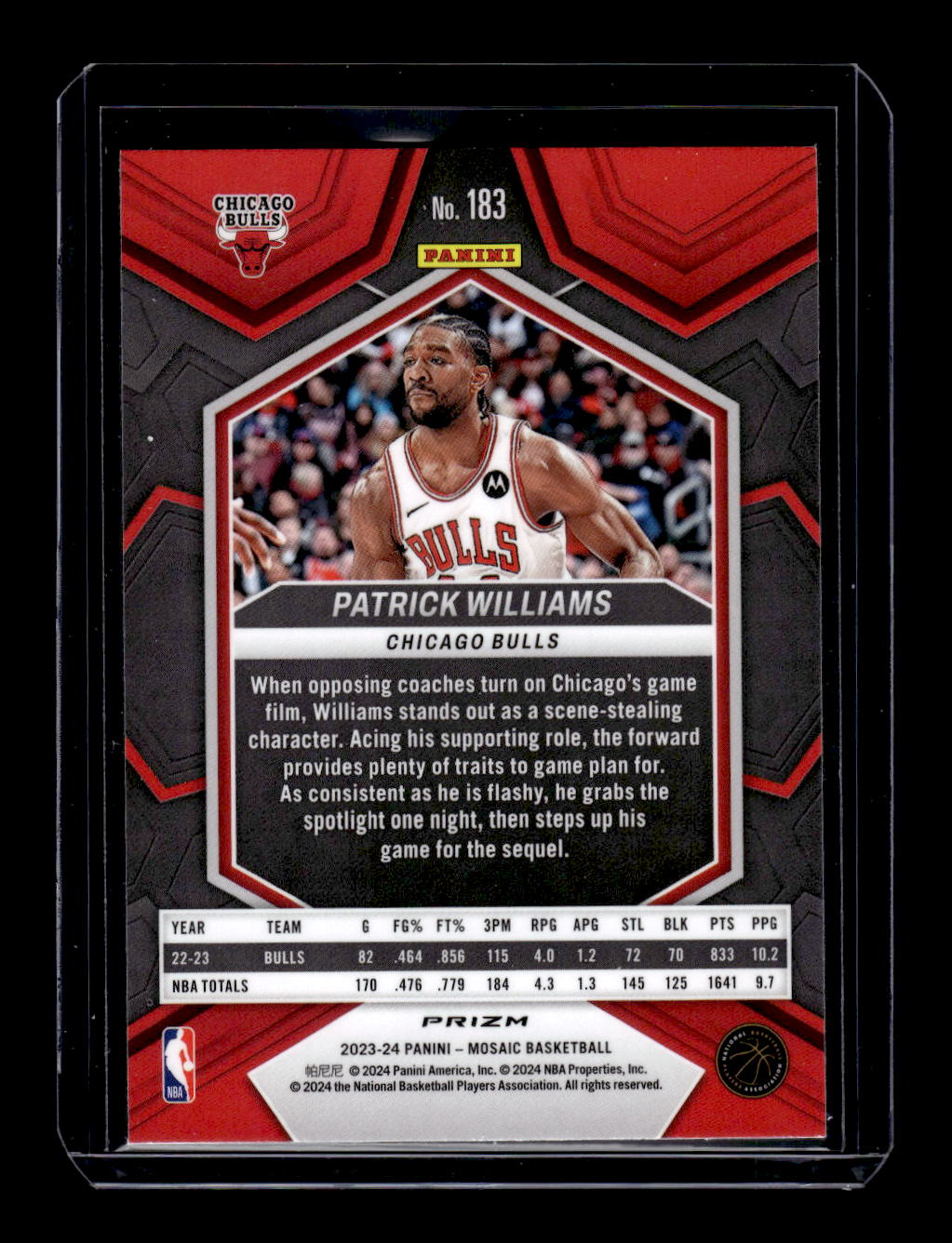 2023-24 Panini Mosaic Reactive Yellow #183 Patrick Williams (Chicago Bulls)