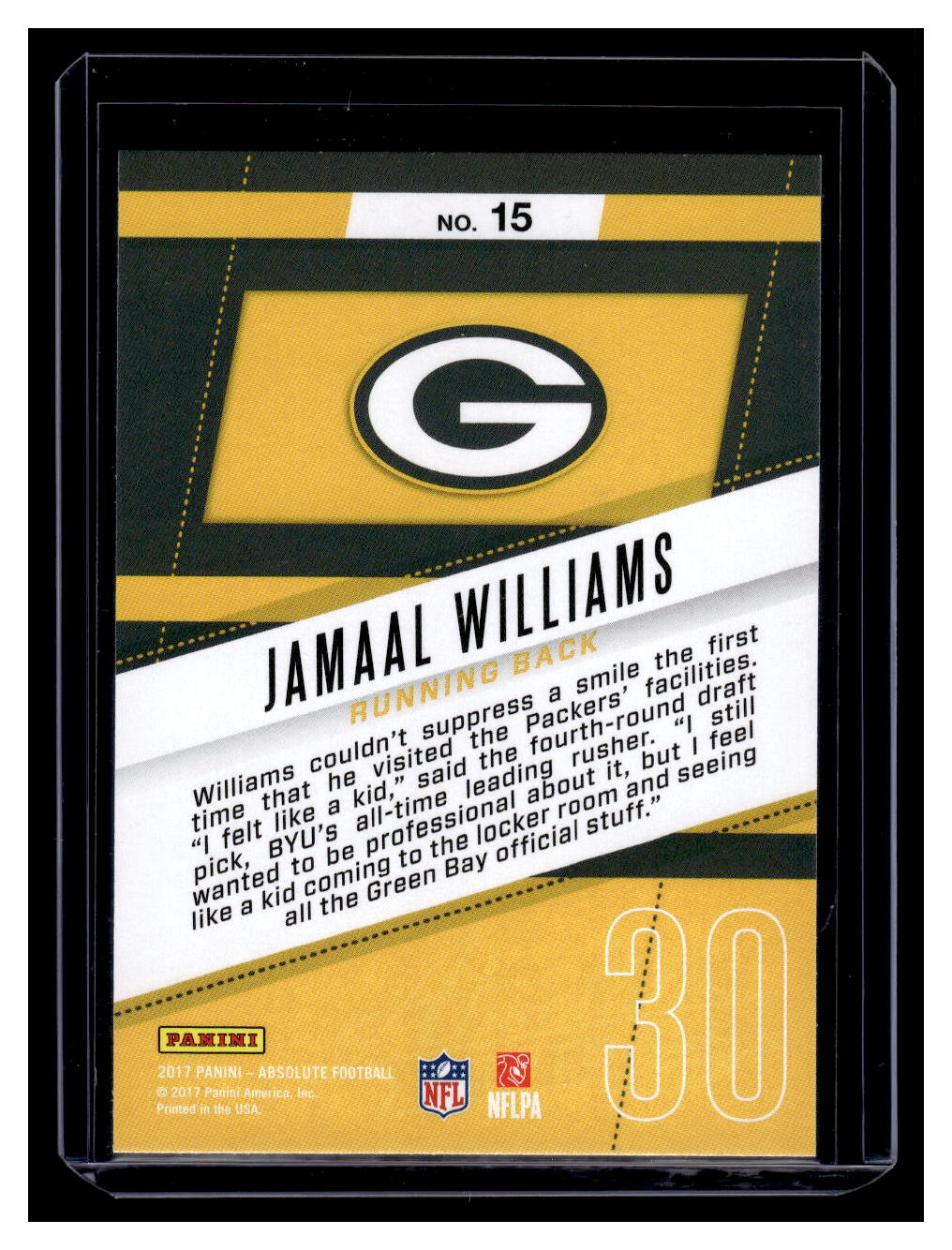 2017 Panini Absolute "Rookie Roundup" #15 Jamaal Williams Rookie RC (Green Bay Packers)