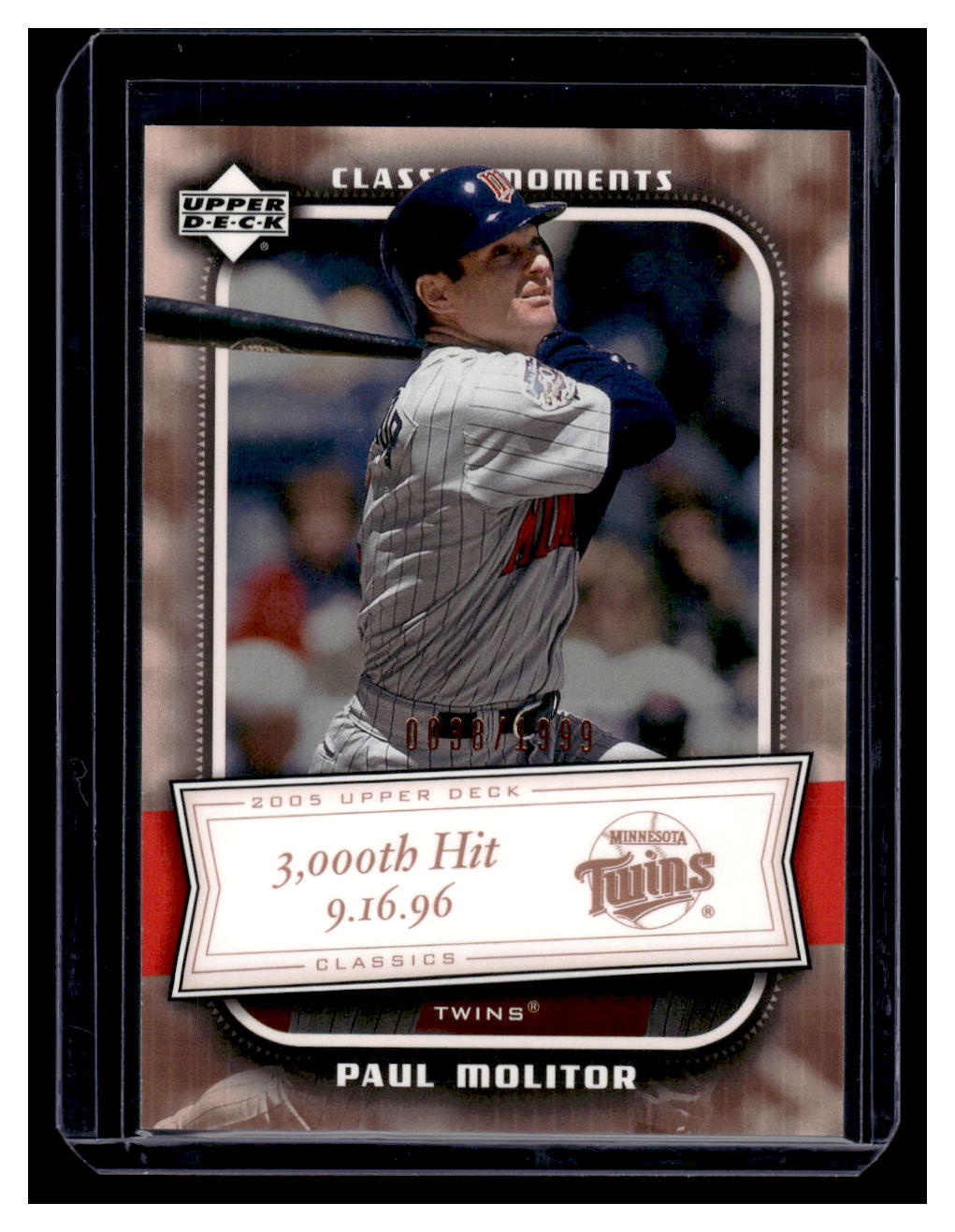 2005 Upper Deck Classics #CM-PM "Classic Moments" Paul Molitor #'d 0038/1999 (Minnesota Twins)