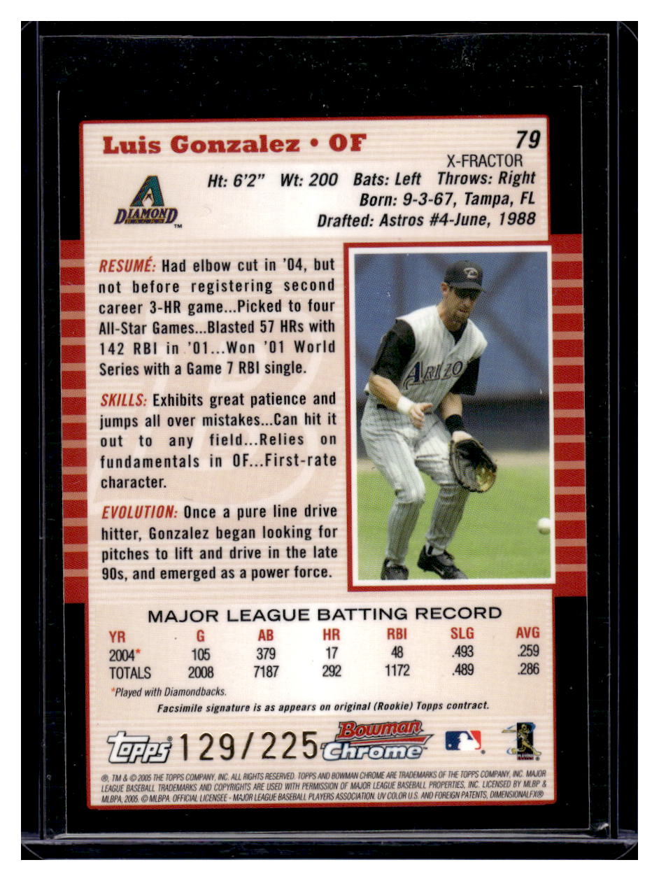 2005 Bowman Chrome #79 Luis Gonzalez X-Fractors #/225 (Arizona Diamondbacks)