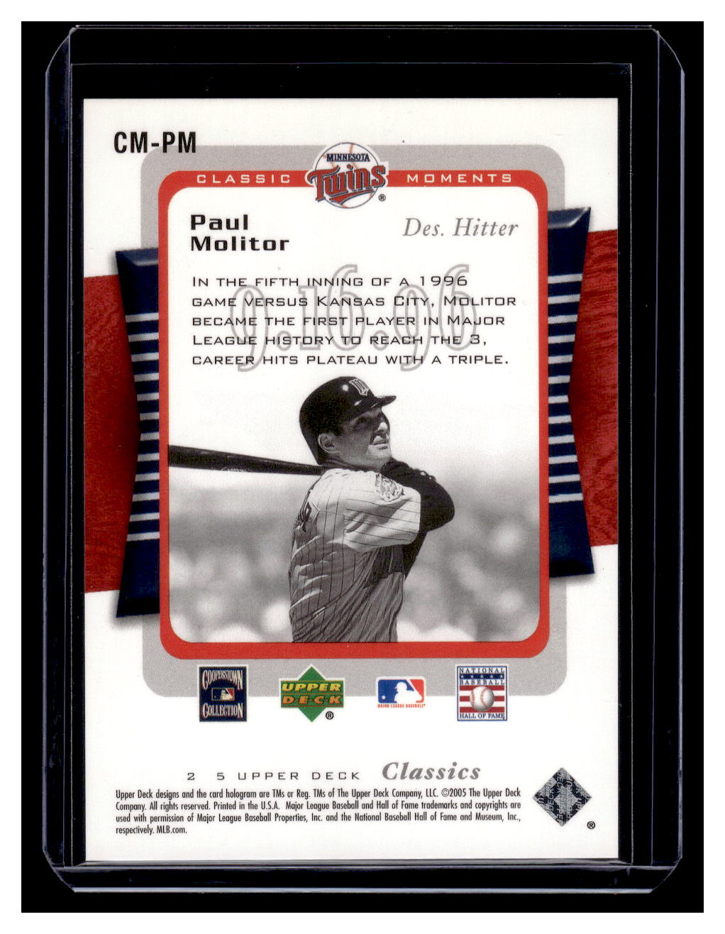 2005 Upper Deck Classics #CM-PM "Classic Moments" Paul Molitor #'d 0038/1999 (Minnesota Twins)