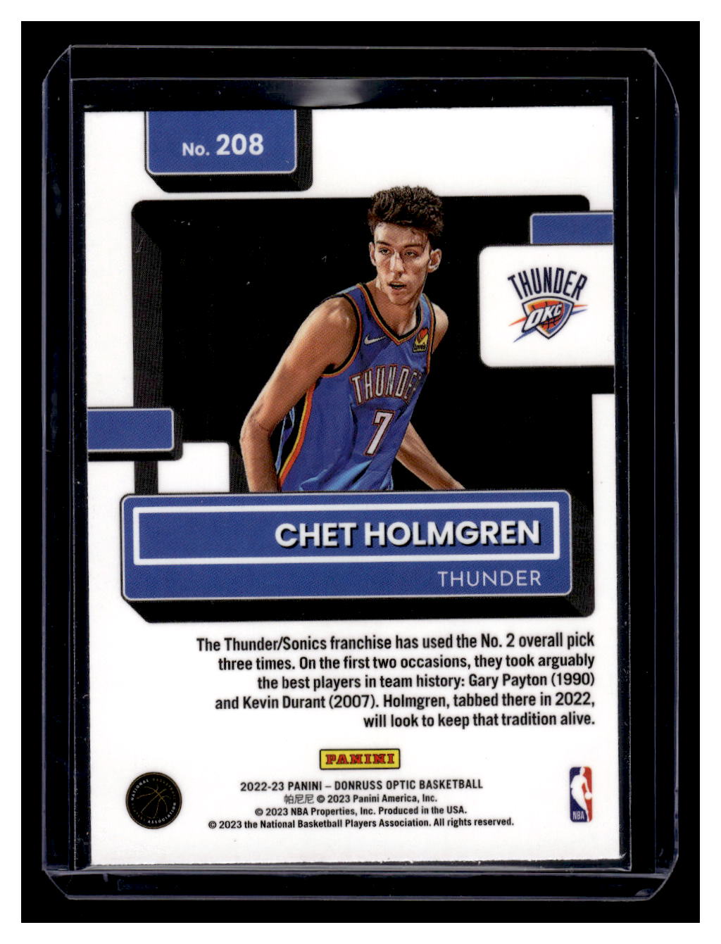 2022-23 Donruss Optic "Rated Rookies" #208 Chet Holmgren Rookie RC (Oklahoma Thunder)