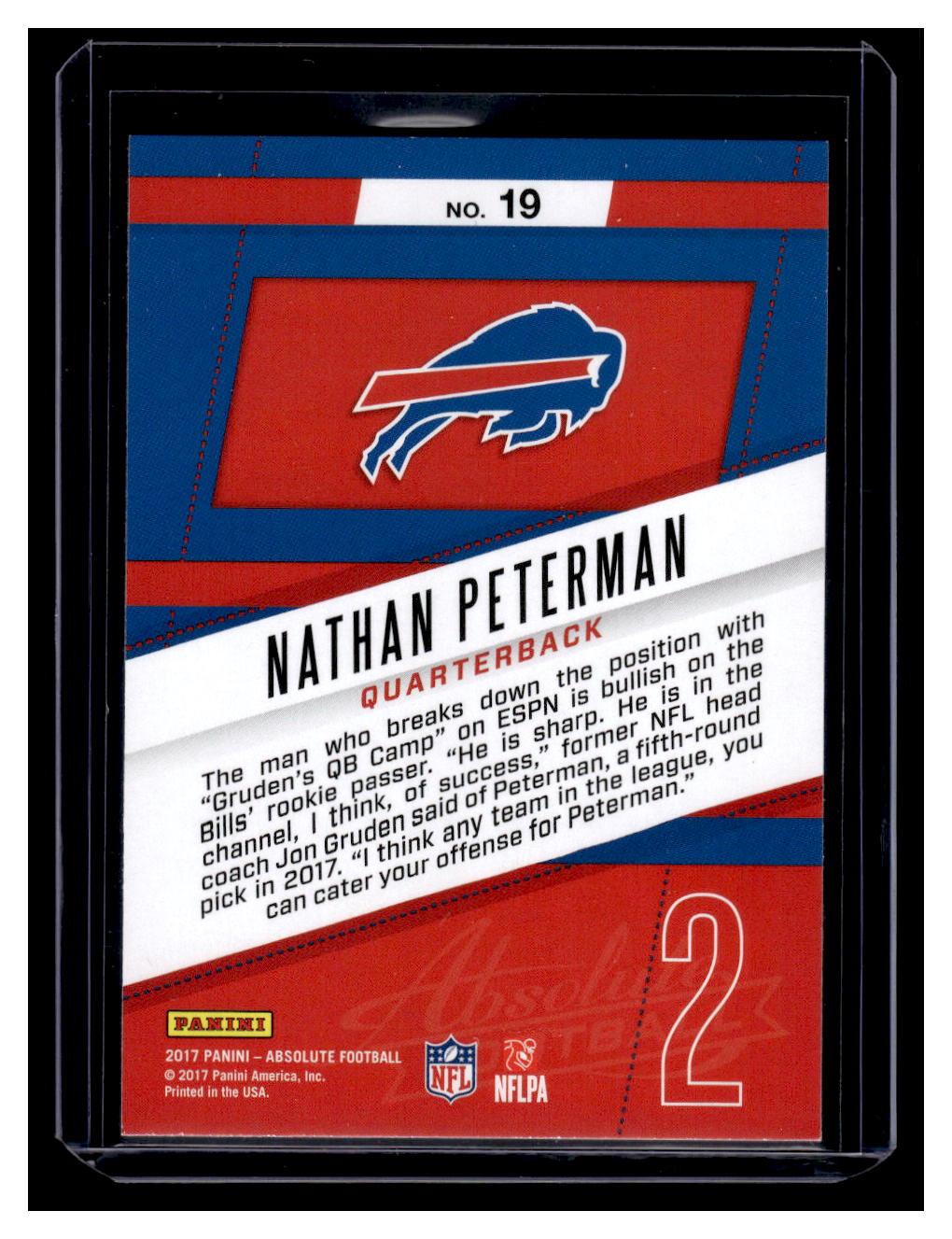 2017 Panini Absolute "Rookie Roundup" #19 Nathan Peterman Rookie RC (Buffalo Bills)