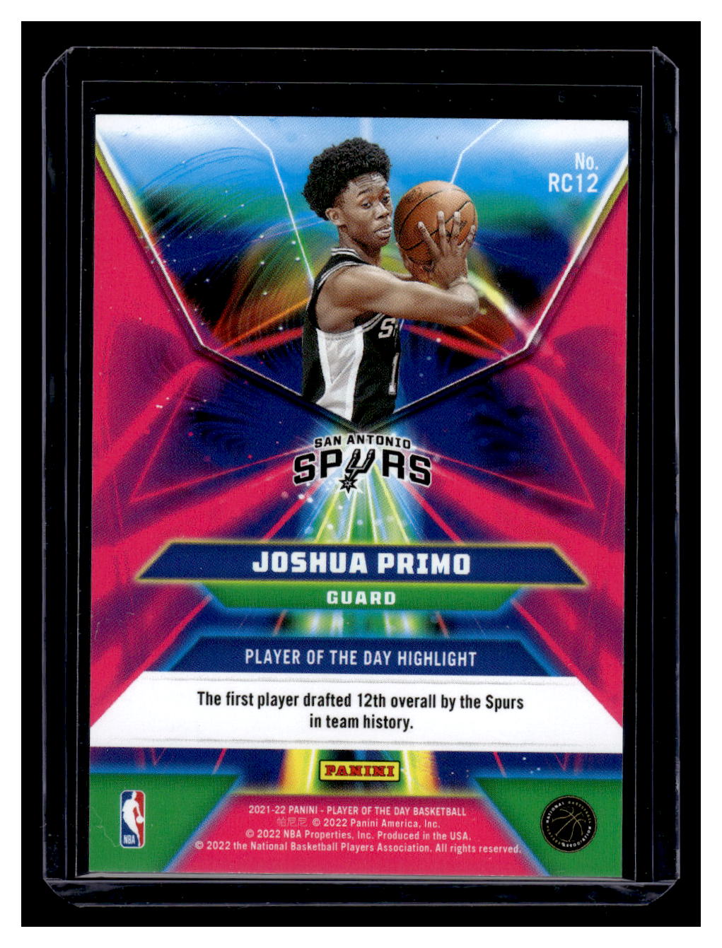 2021-22 Panini #RC12 Joshua Primo #'d /99 Rookie RC (San Antonio Spurs)