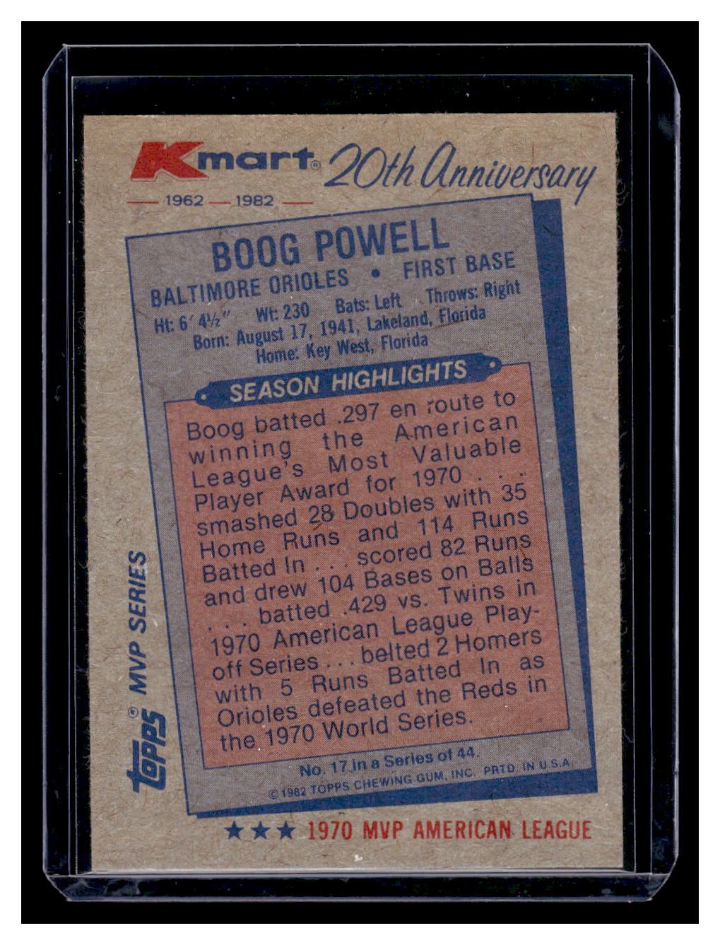 1982 Topps Kmart 20th Anniversary #17 Boog Powell (Baltimore Orioles)