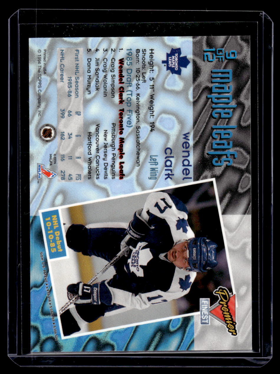 1993 Topps Premier Finest #9 Wendel Clark (Toronto Maple Leafs)