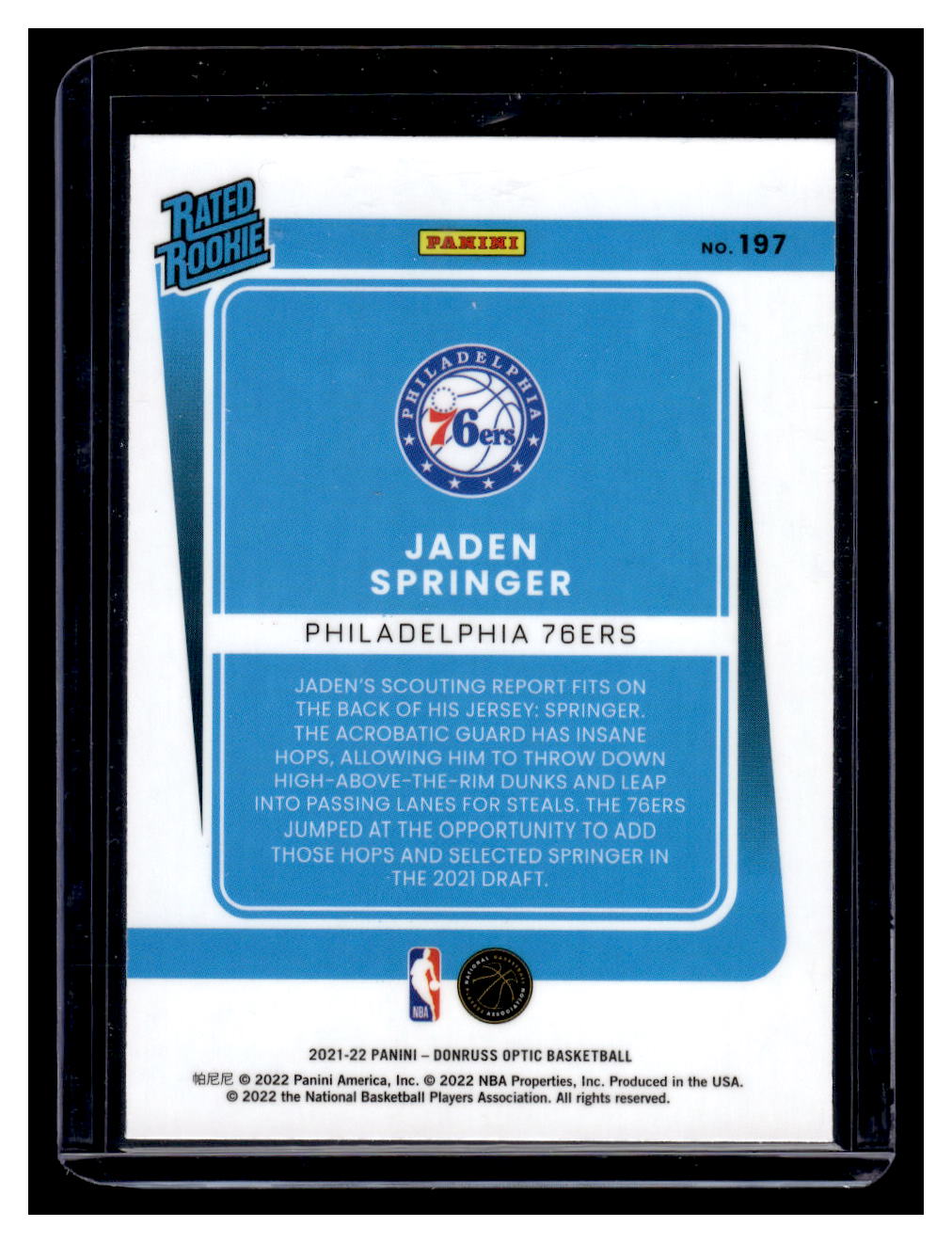 2021-22 Donruss Optic #197 Jaden Springer (Philadelphia 76ers)