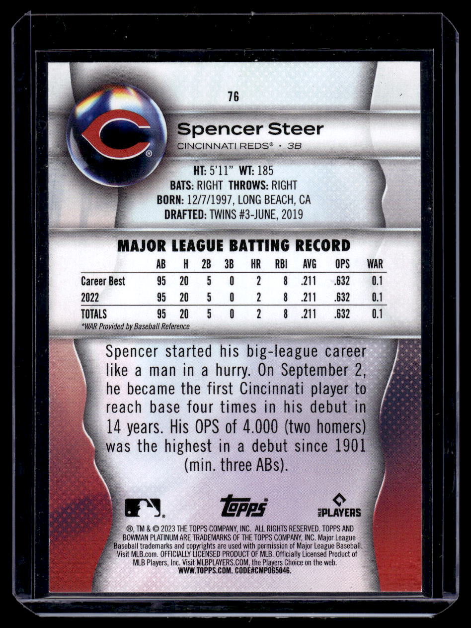 2023 Bowman Platinum #76 Spencer Steer Rookie RC (Cincinnati Reds)