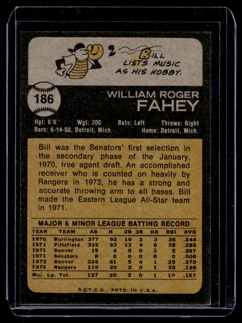 1973 Topps #186 Bill Fahey (Texas Rangers)