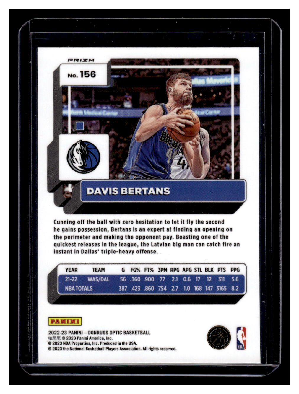 2022-23 Donruss Optic Red Wave #156 Davis Bertans (Dallas Mavericks)