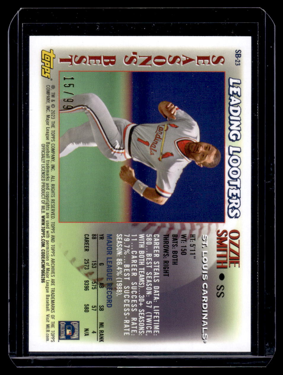 2023 Topps Archives Ozzie Smith Leading Looters Green Foil #'d /99 SP (Cardinals)