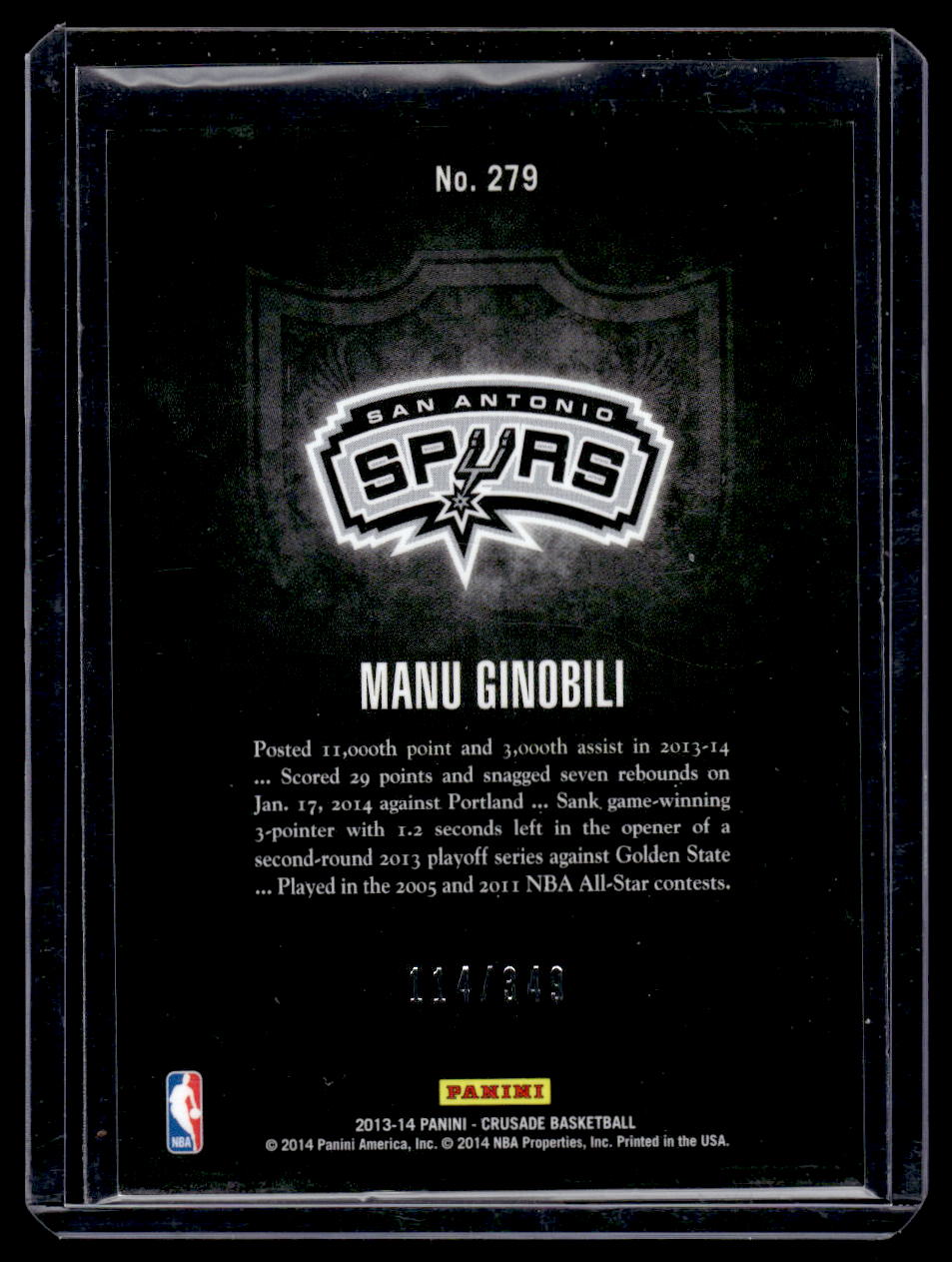 2013-14 Panini Crusade Insert Red #279 Manu Ginobili  #'d /349