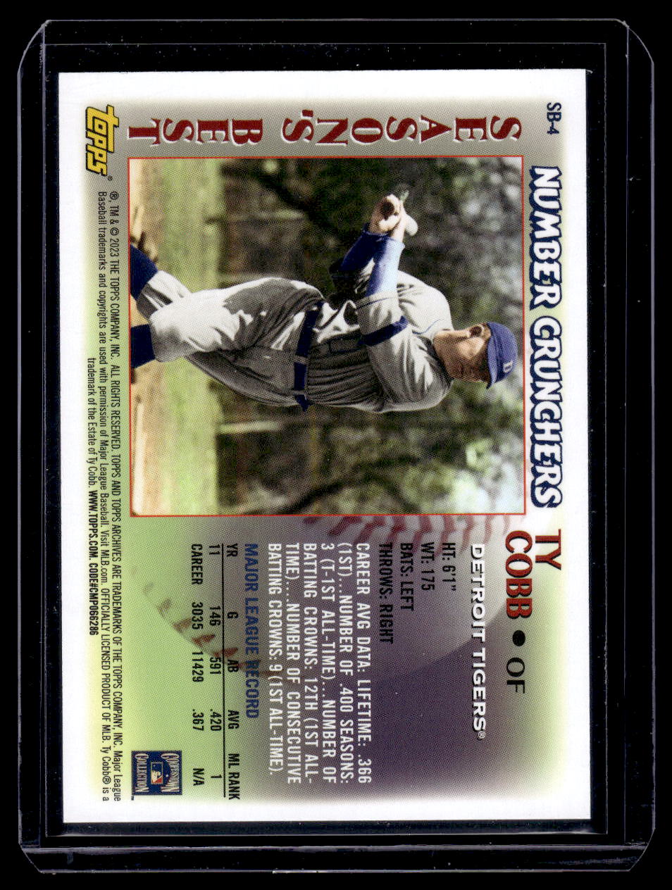 2023 Topps Archives Baseball Ty Cobb Number Crunchers Silver Foil Insert #SB-4 (Tigers)