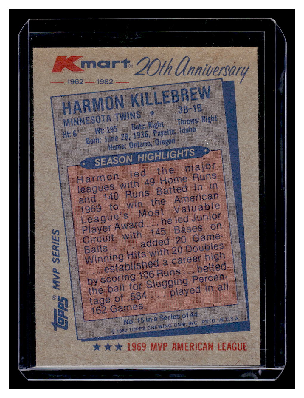 1982 Topps Kmart 20th Anniversary #15 Harmon Killebrew (Minnesota Twins)