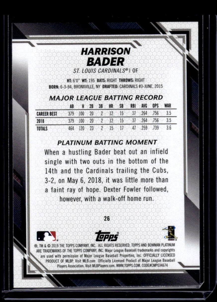 2019 Bowman Platinum #26 Harrison Bader (St. Louis Cardinals)