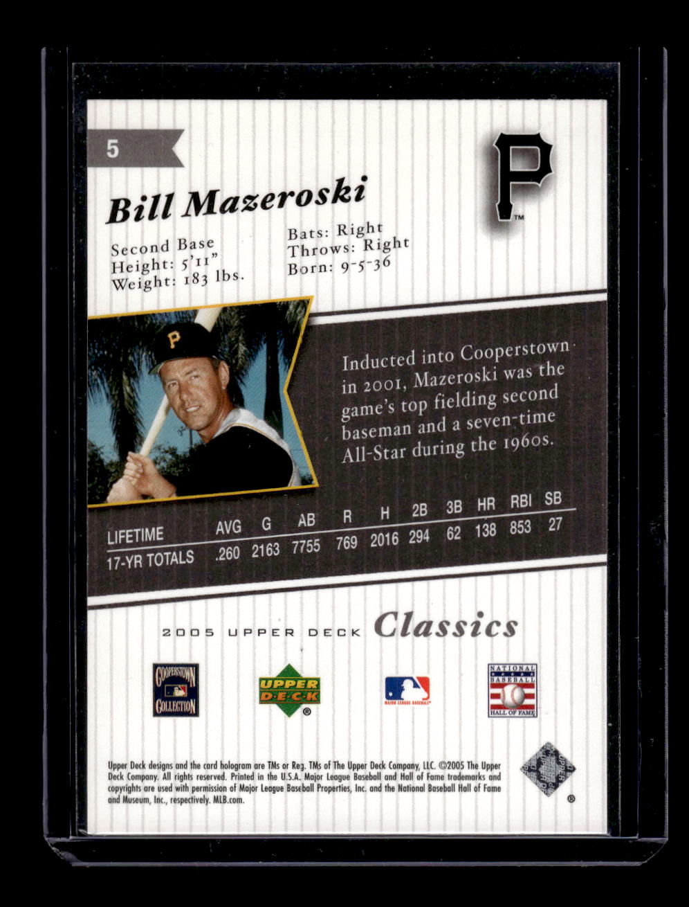 2005 Upper Deck Classics #5 Bill Mazeroski (Pittsburgh Pirates)