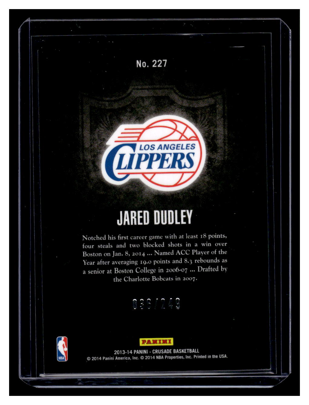 2013-14 Panini Crusade "Teal" #227 Jared Dudley #'d /249 (Los Angeles Clippers)