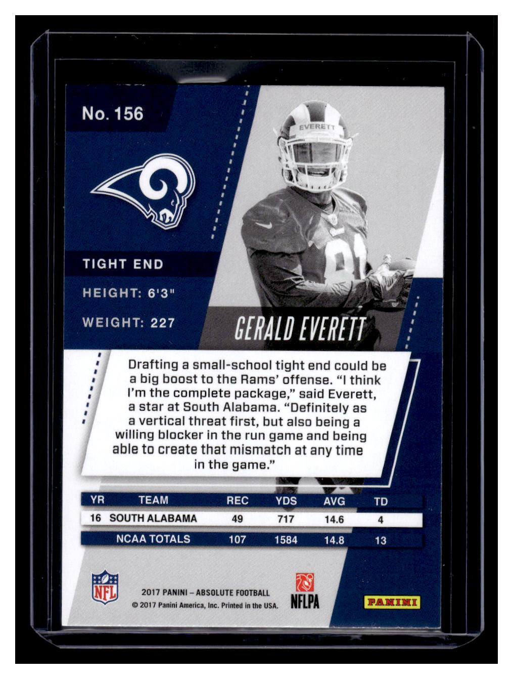 2017 Panini Absolute #156 Gerald Everett #'d /499 (Los Angeles Rams)