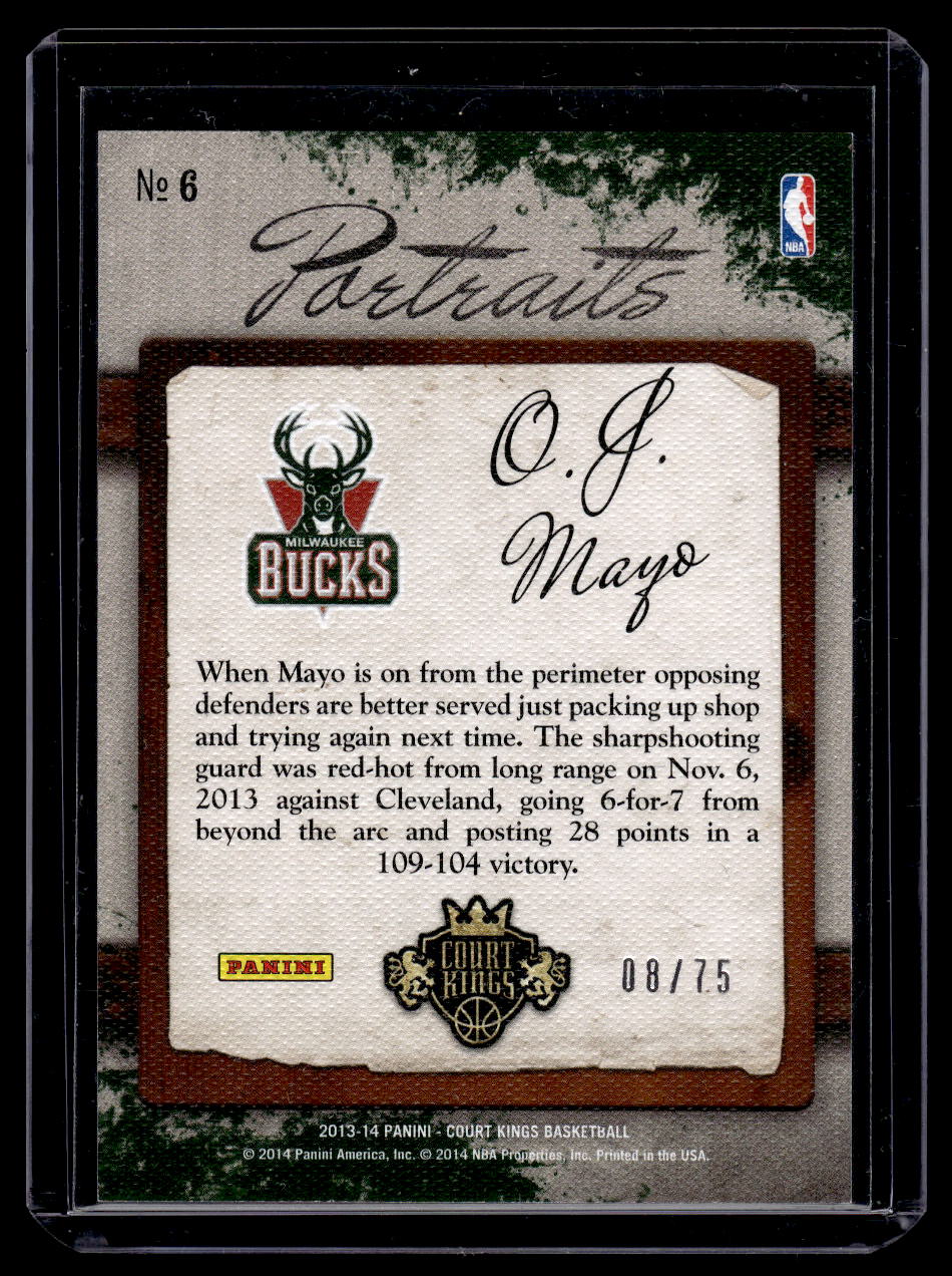 2013 Panini Court Kings Portaits #6 O.J. Mayo Blue Frame #'d /75 (Milwaukee Bucks)