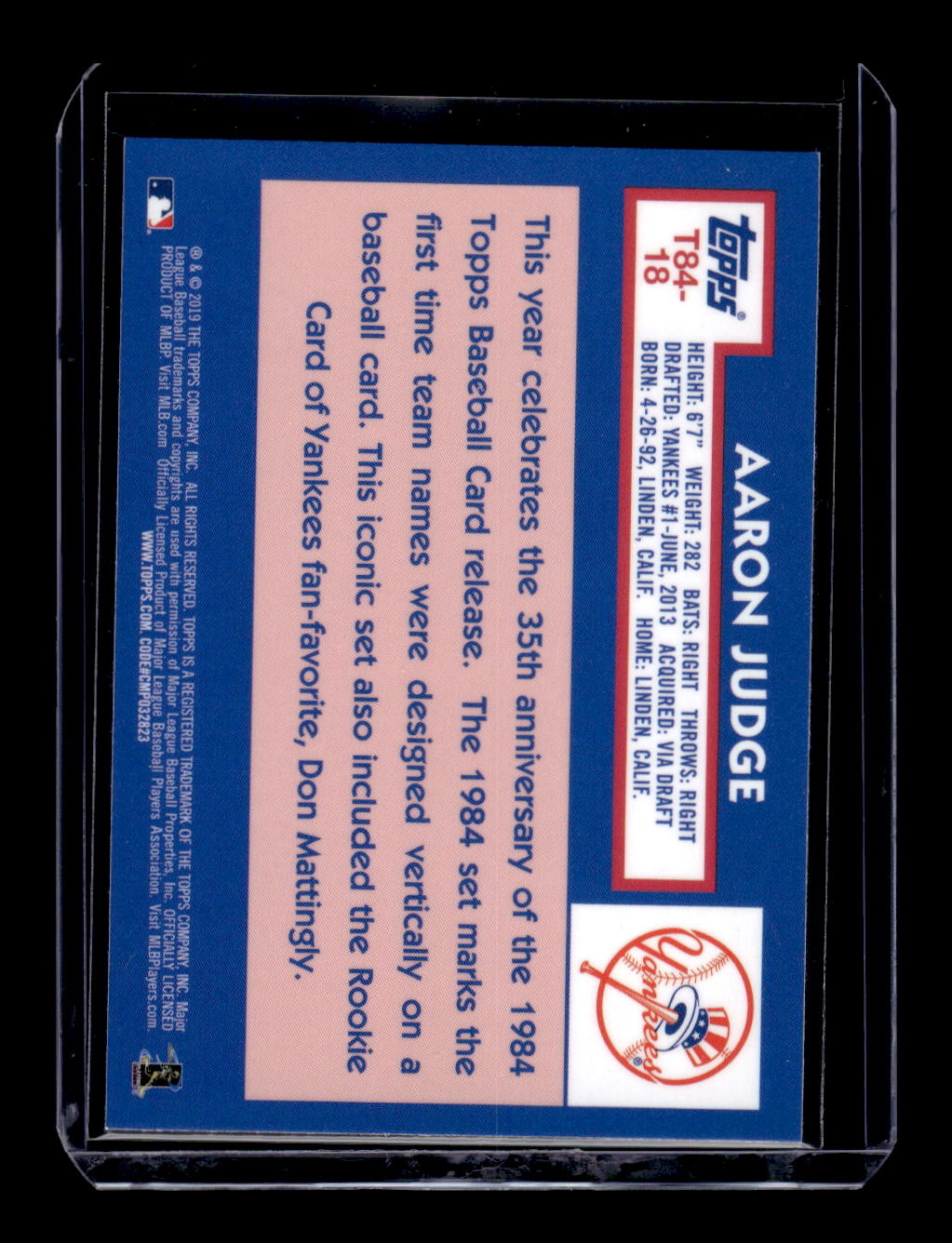 2019 Topps '84 Topps Silver Pack Chrome Mojo #T8418 Aaron Judge (New York Yankees)