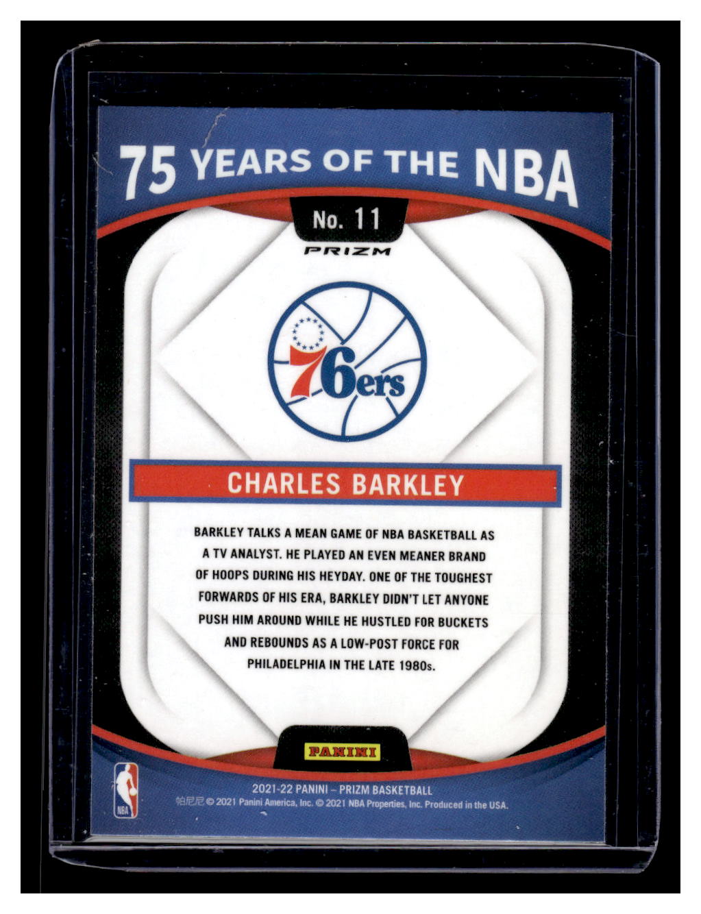 2021-22 Donruss Optic Prizm "75 Years of the NBA" #11 Charles Barkley (Philadelphia 76ers)