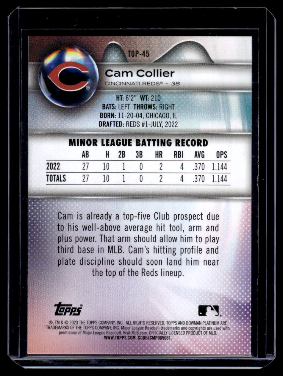 2023 Bowman Platinum Top Prospects #TOP-45 Cam Collier (Cincinnati Reds)