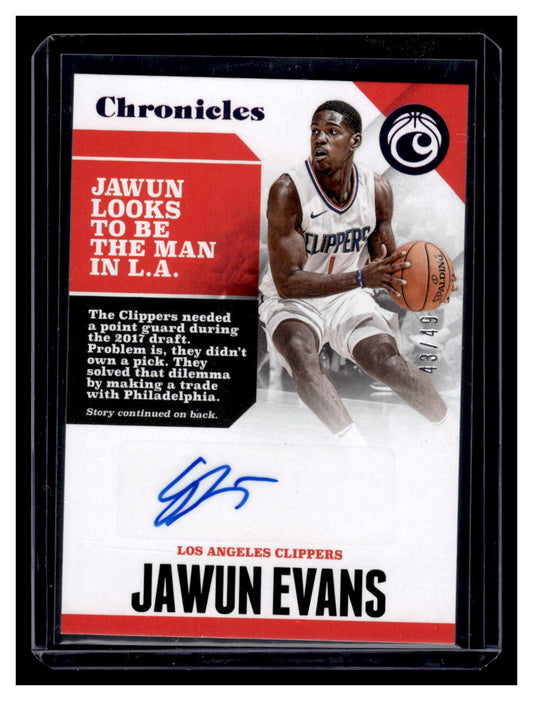 2017-18 Chronicles #CA-JEV Jawun Evans Autograph #'d /49 (Los Angeles Clippers)