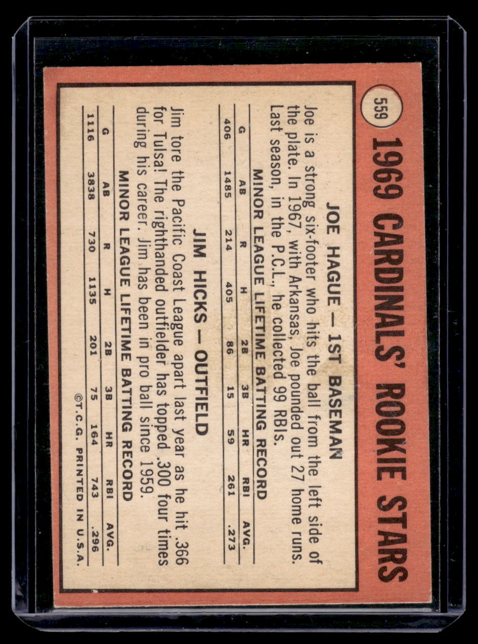 1969 Topps #559 "1969 Rookie Stars" (Joe Hague / Jim Hicks) RC