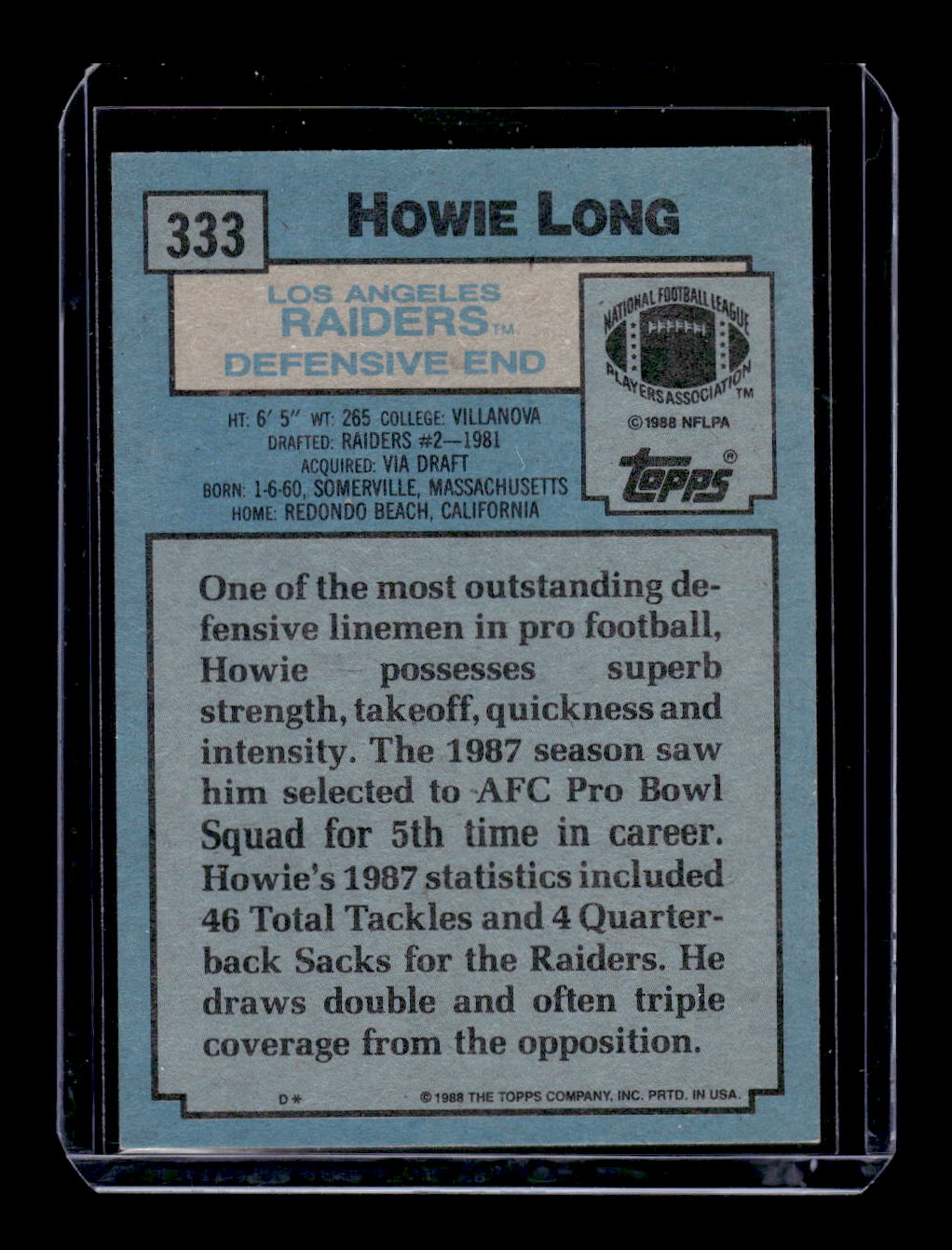 1988 Topps #333 Howie Long (Los Angeles Raiders)