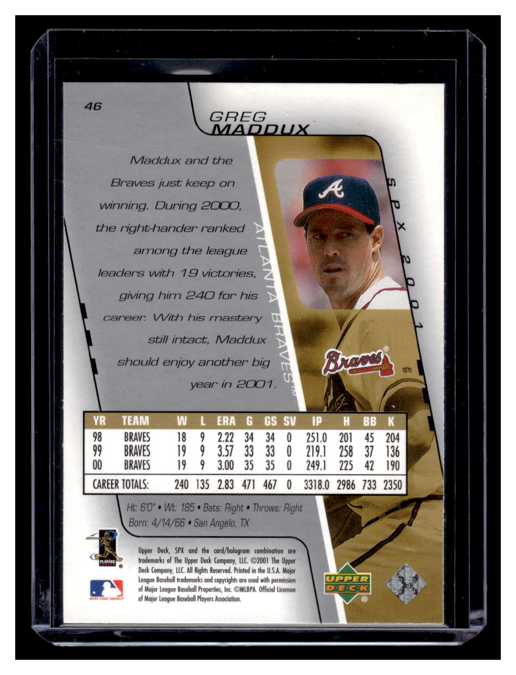 2001 SPx #46 Greg Maddux (Atlanta Braves)