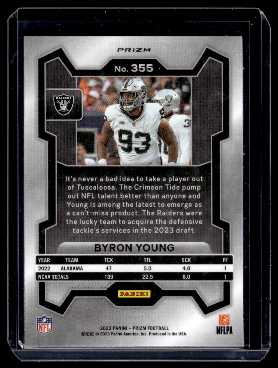 2023 Panini Prizm Byron Young RC PINK PRIZM Rookie RC #355 (Las Vegas Raiders)