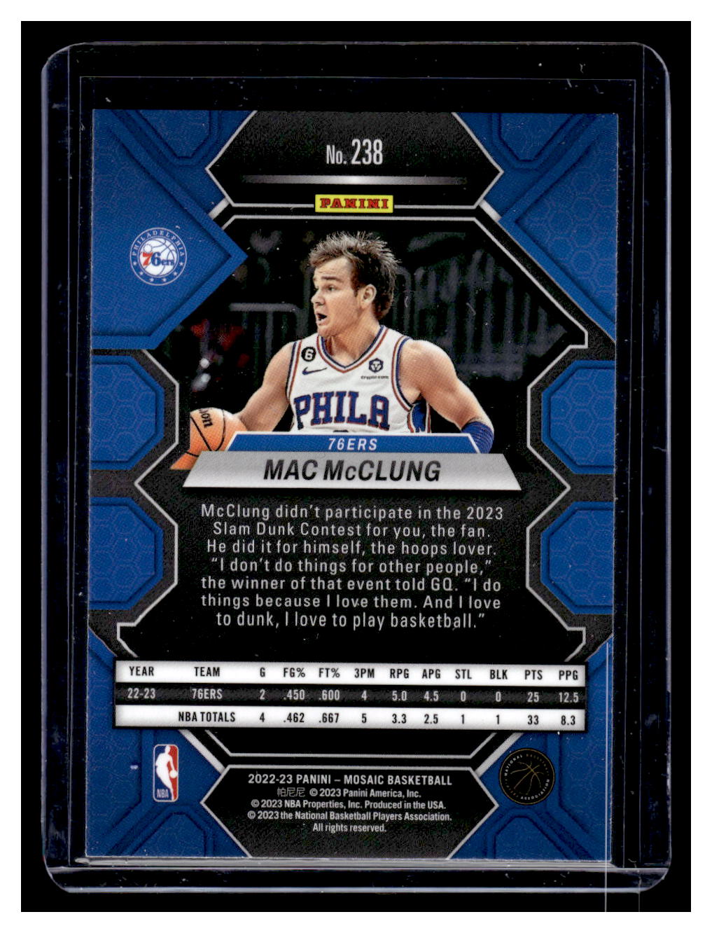 2022-23 Panini Mosaic #238 Mac McClung Rookie RC (Philadelphia 76ers)