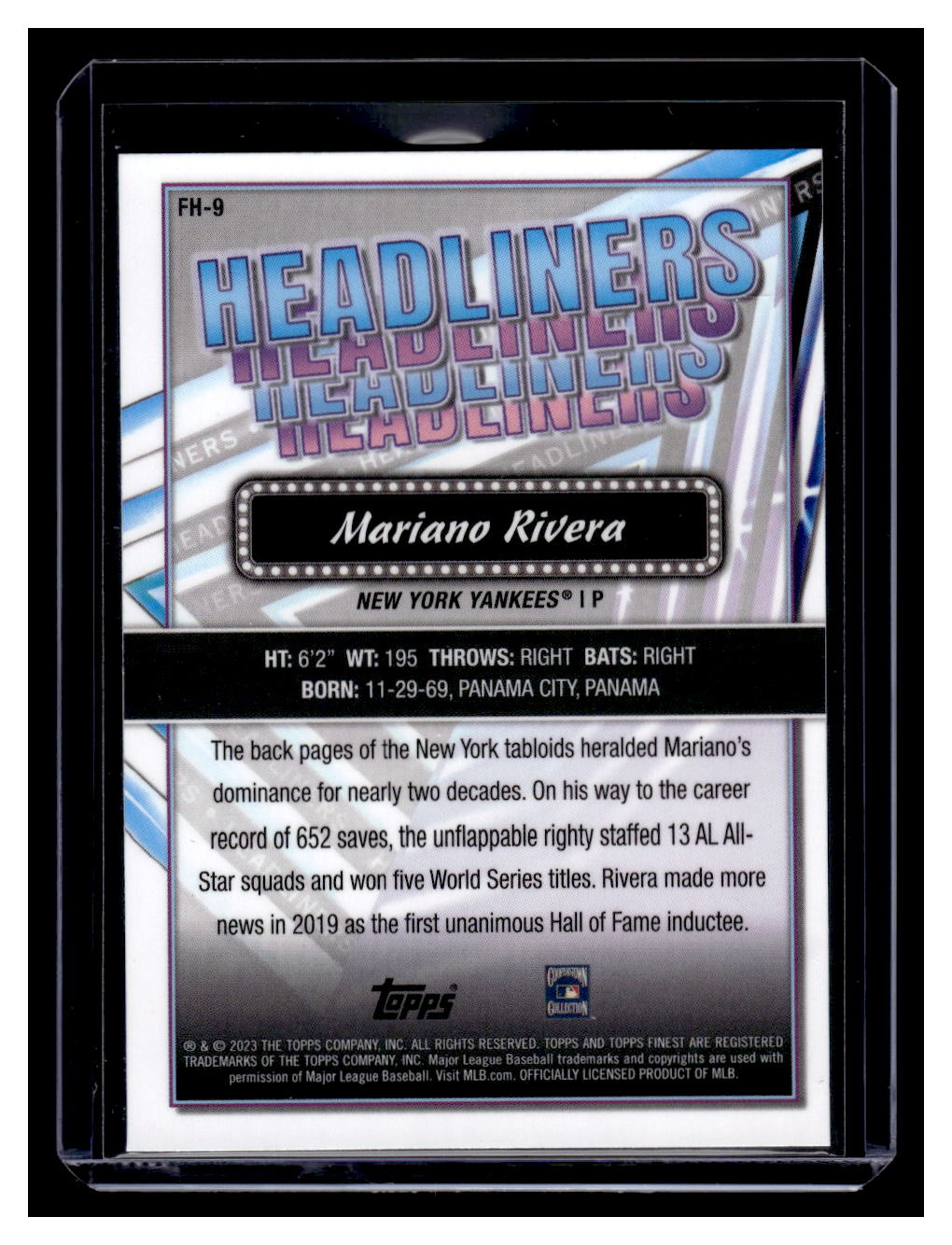 2023 Topps Finest "Headliners" #FH-9 Mariano Rivera (New York Yankees)