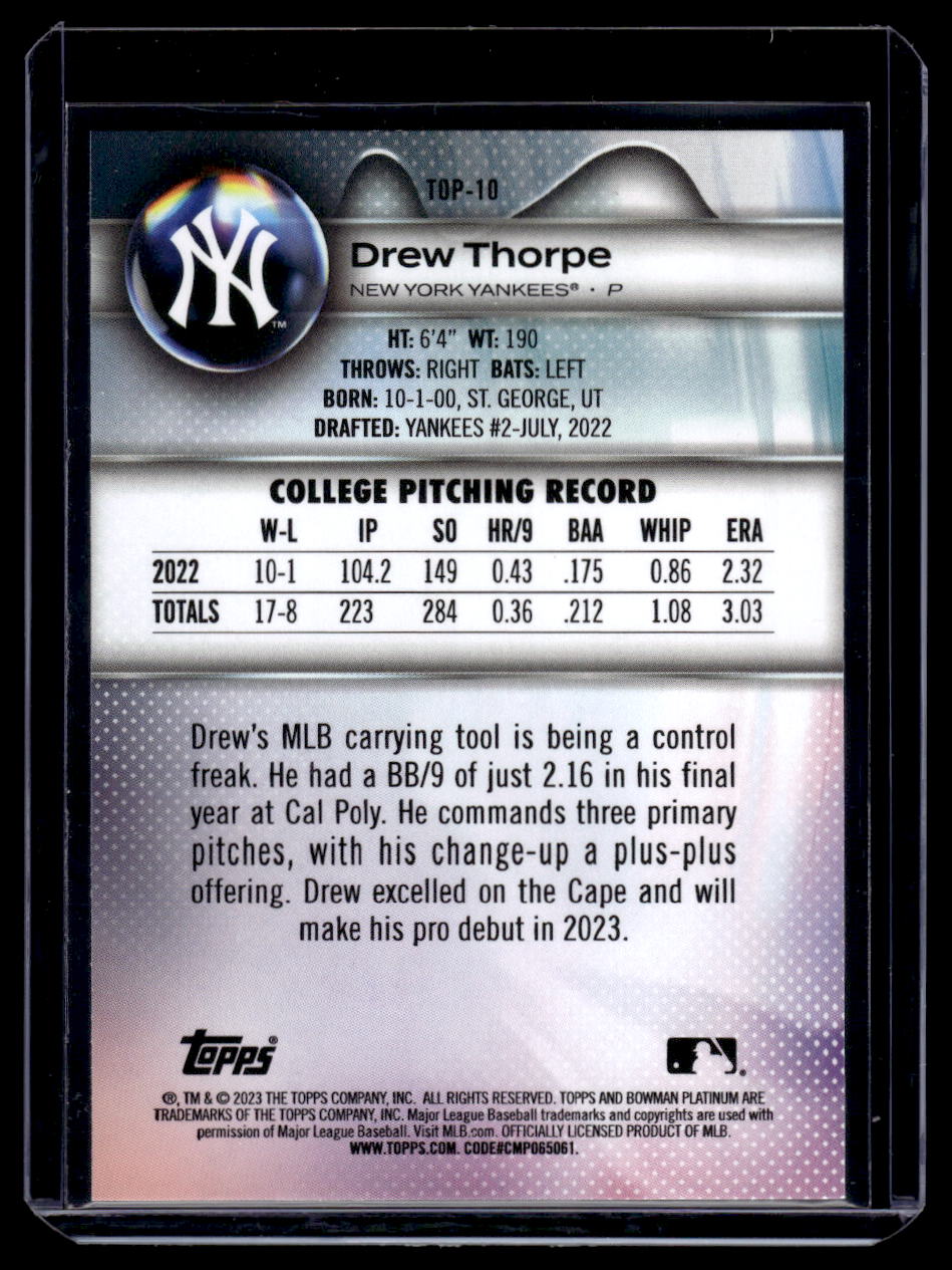 2023 Bowman Platinum Top Prospects #TOP-10 Drew Thrope (New York Yankees)