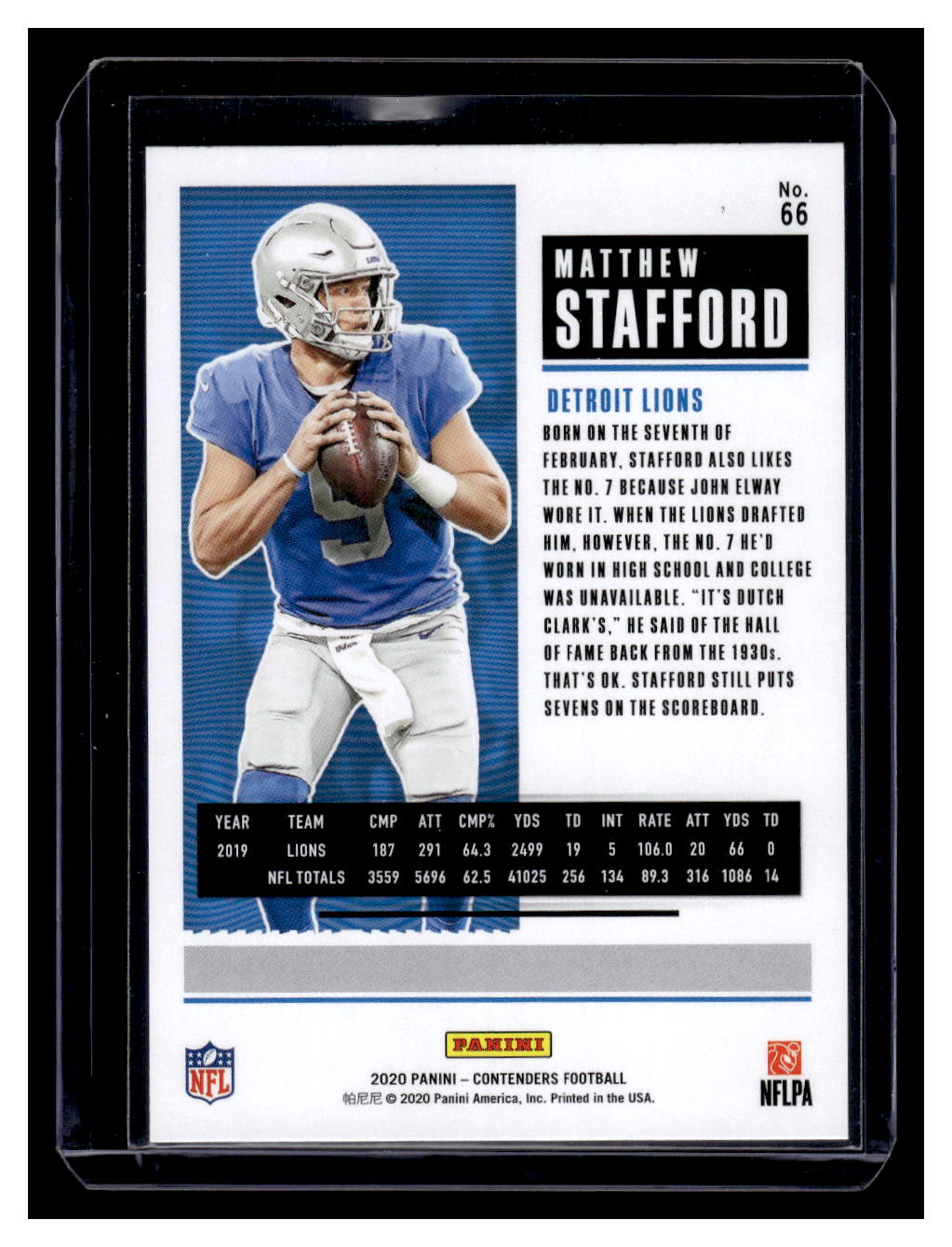 2020 Panini Contenders #66 Matthew Stafford (Detroit Lions)