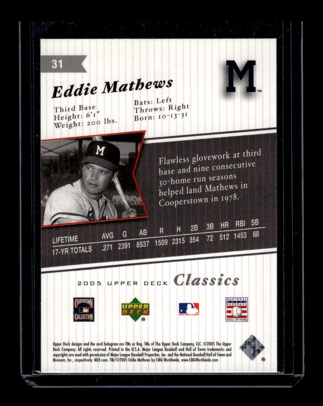 2005 Upper Deck Classics #31 Eddie Mathews (Milwaukee Braves)