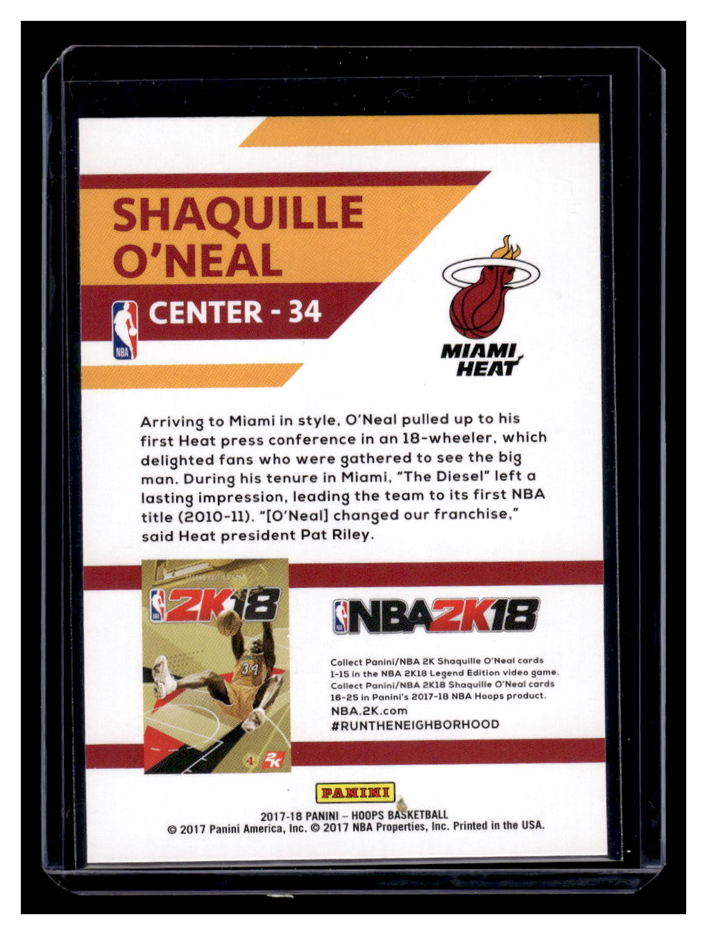 2017-18 NBA Hoops NBA2K18 Refractor Shaquille O’Neal (Miami Heat)