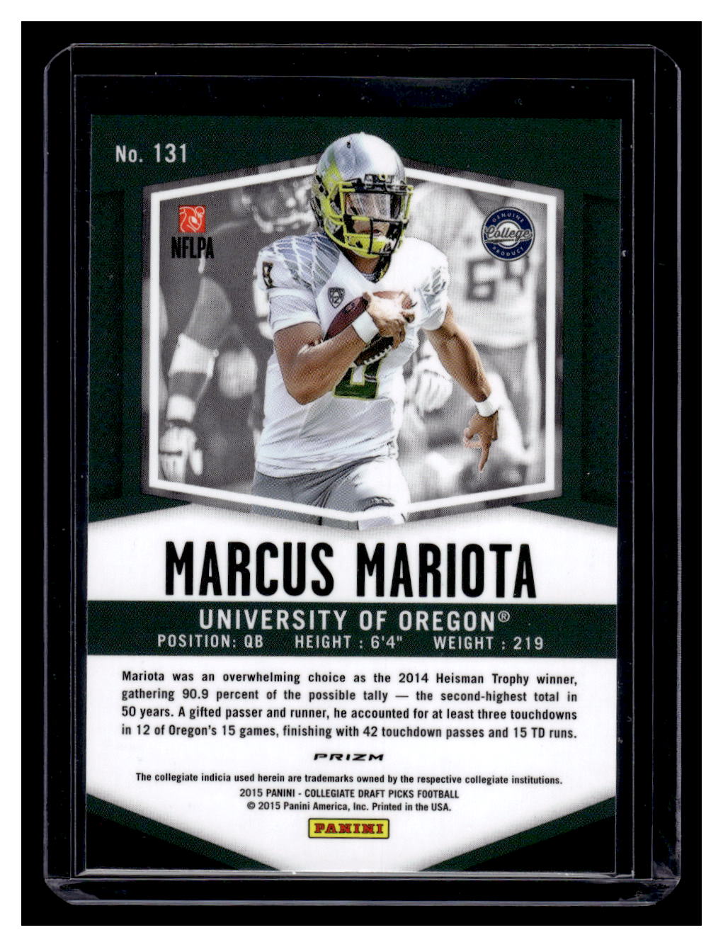 2015 Panini Prizm Collegiate Draft Picks #131 "Red Power" Marcus Mariota Rookie RC (Oregon Ducks)