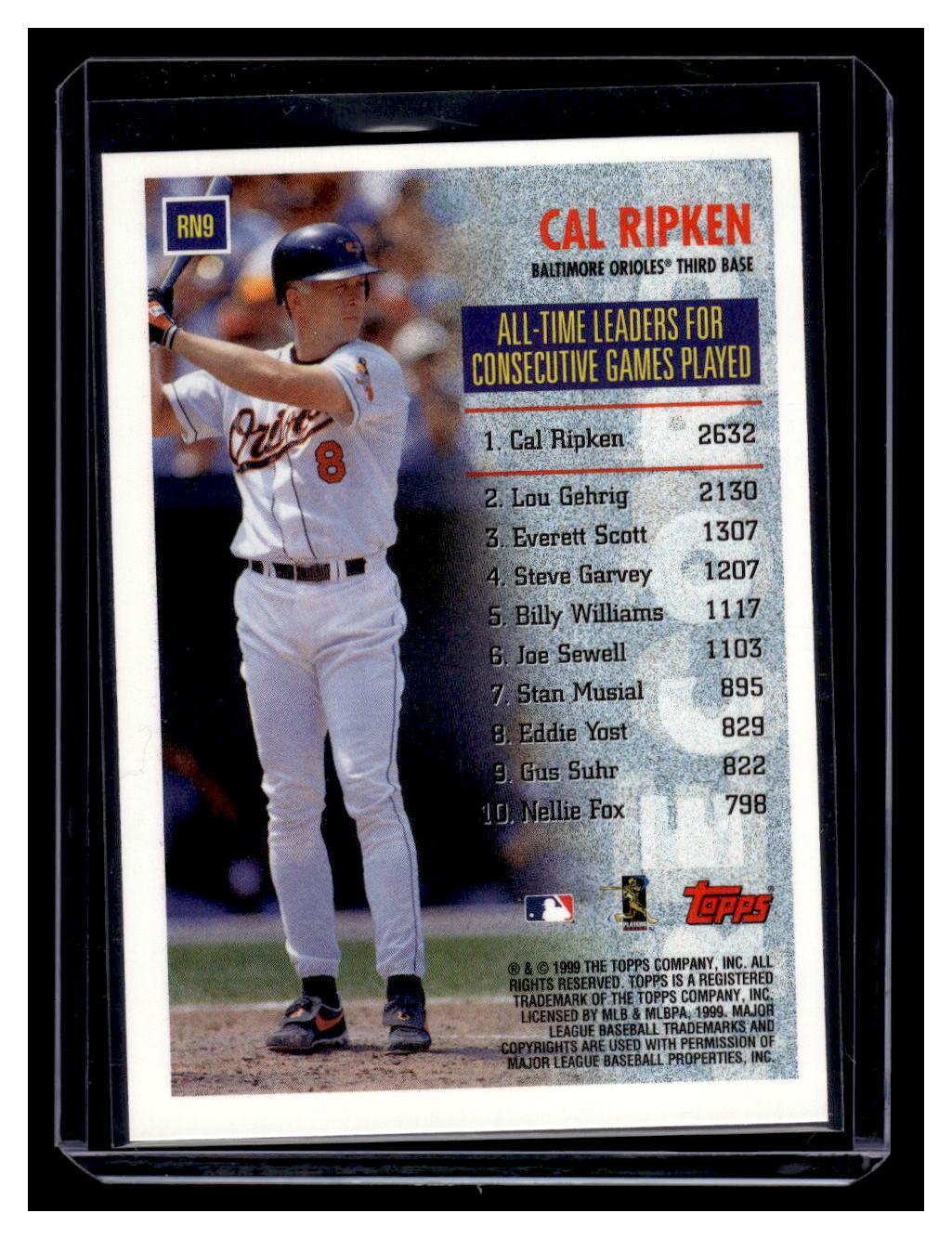 1999 Topps "Record Numbers" #RN9 Cal Ripken (Baltimore Orioles)