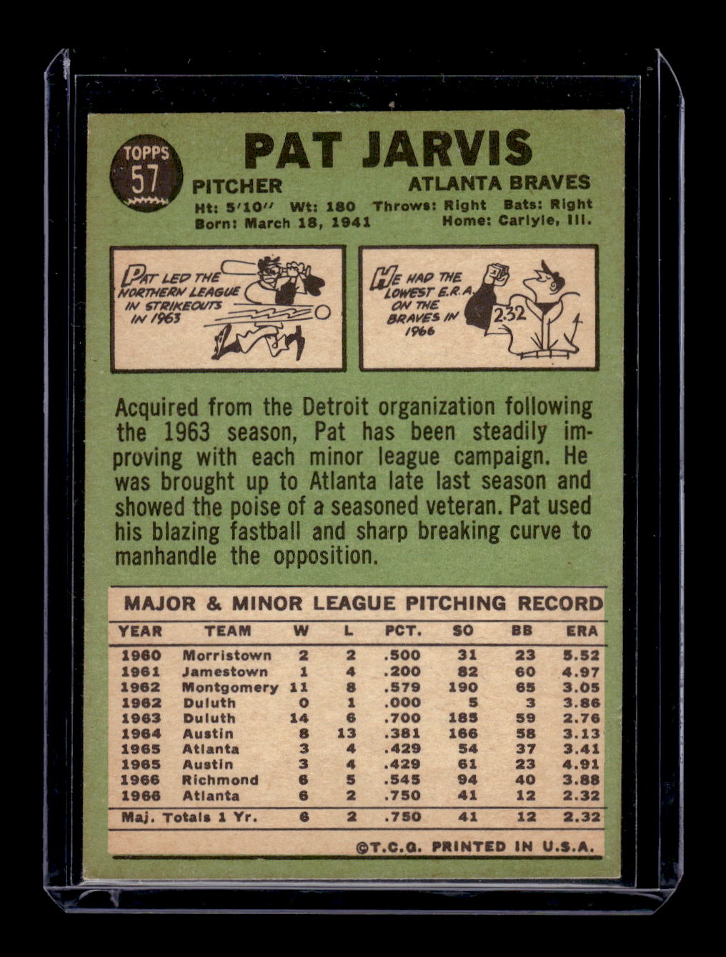 1967 Topps Rookie #57 Pat Jarvis (Atlanta Braves)