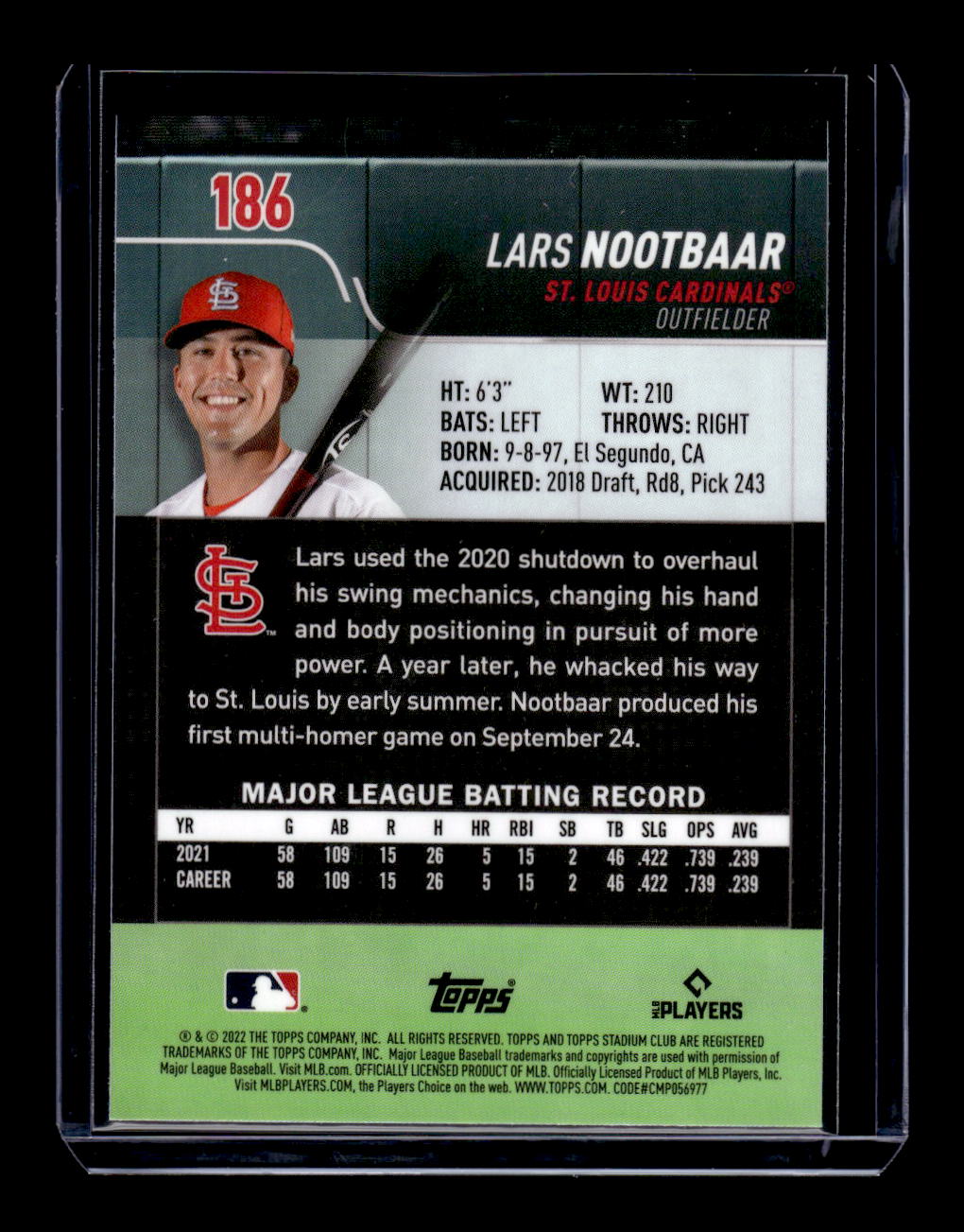 2022 Stadium Club Chrome #186 Lars Nootbaar RC Rookie (St. Louis Cardinals)