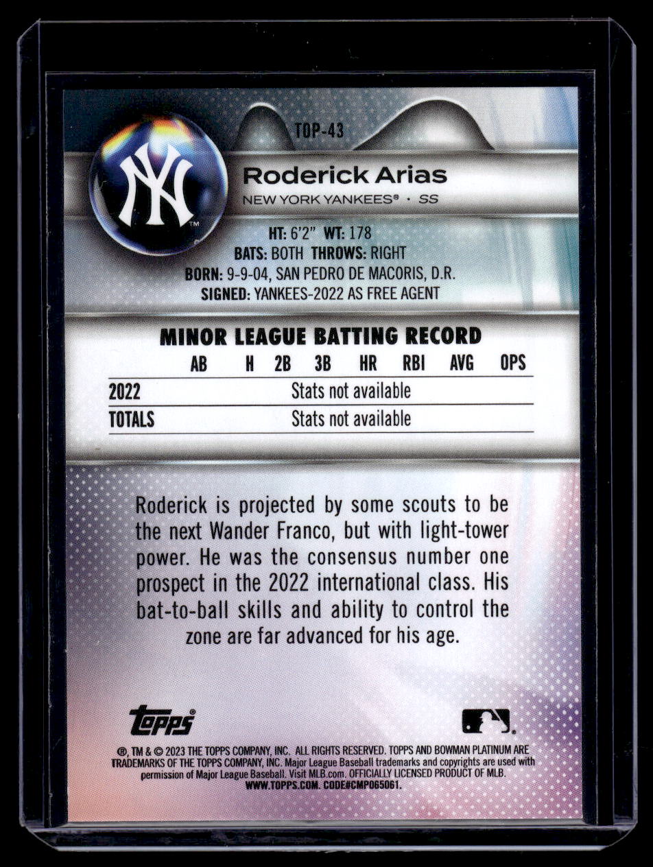 2023 Bowman Platinum Top Prospects #TOP-43 Roderick Arias (New York Yankees)