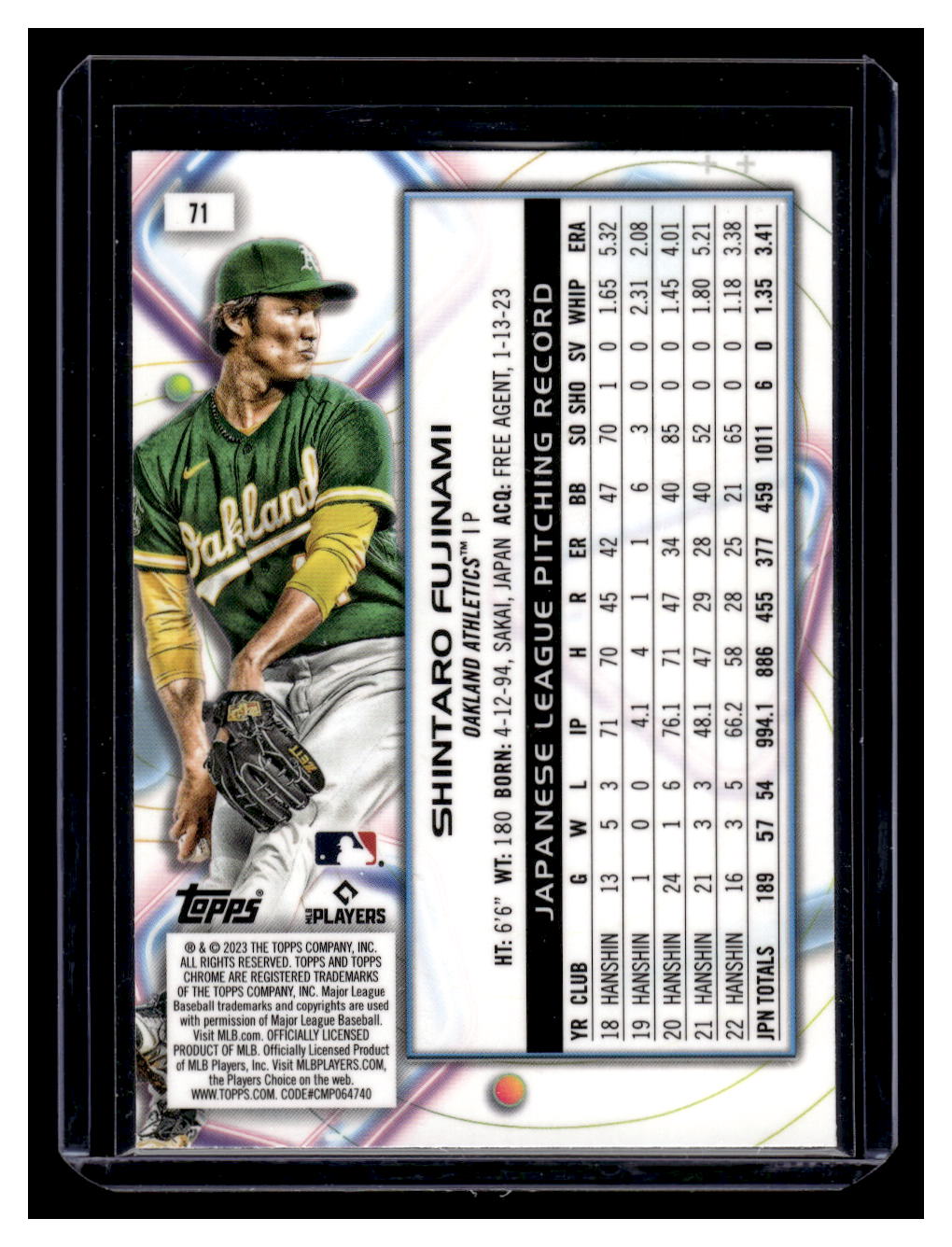 2023 Topps Chrome Cosmic #71 Shintaro Fujinami Rookie Card (Oakland A's)