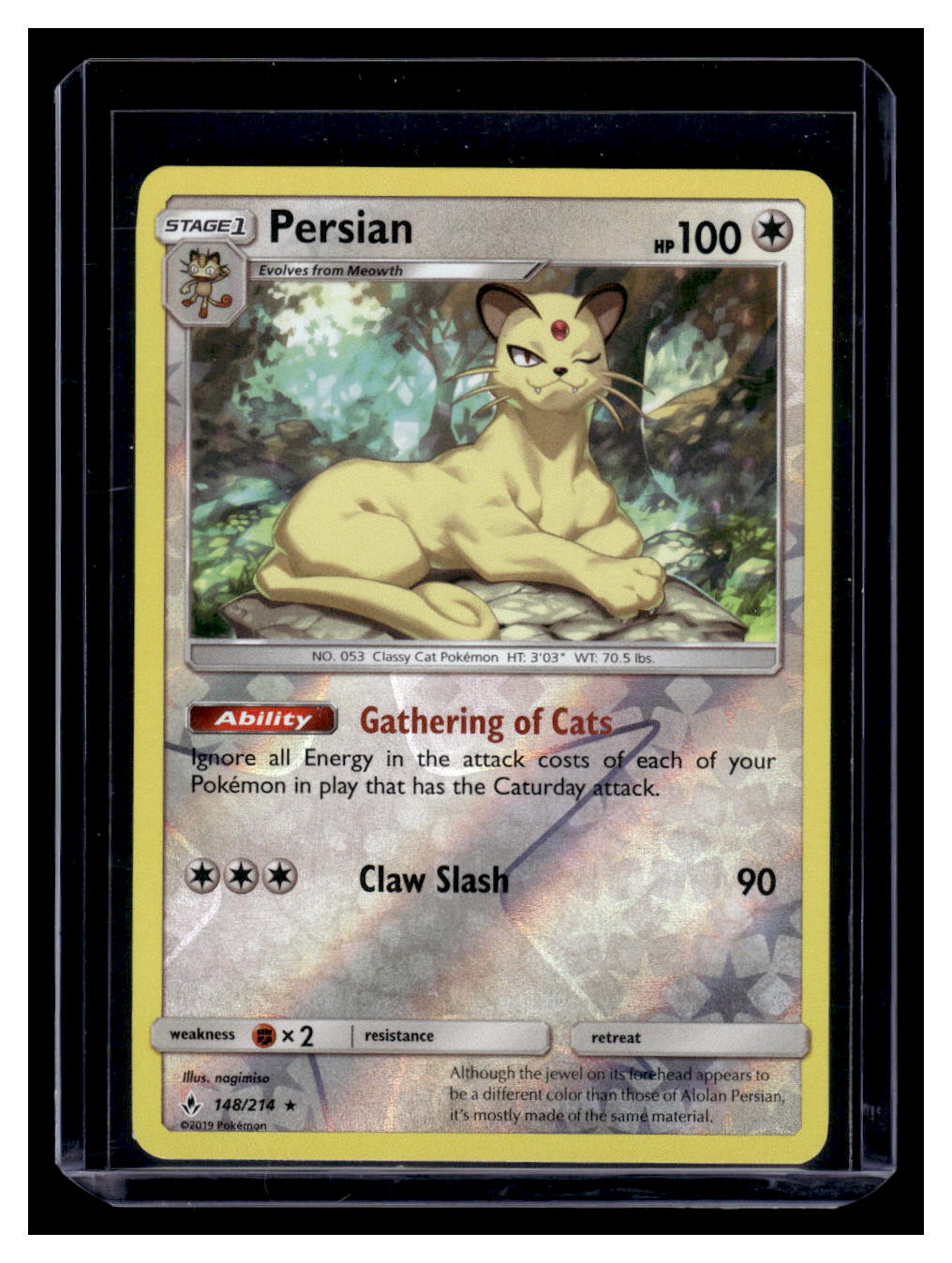 2019 Pokemon Unbroken Bonds Reverse Holo Persian #148